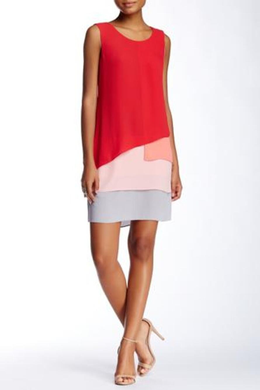 NWOT Max and Cleo 'Haley' Layered Colorblock Sheath Dress in Burnt Poppy Size 8
